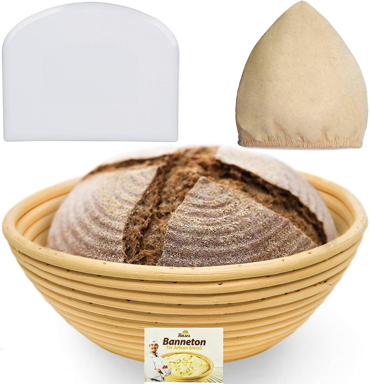 9 Inch Bread Banneton Proofing Basket, Baking Bowl Dough Gifts for Bakers, Proving Baskets for Sourdough Bread with Scraper Tool and Starter